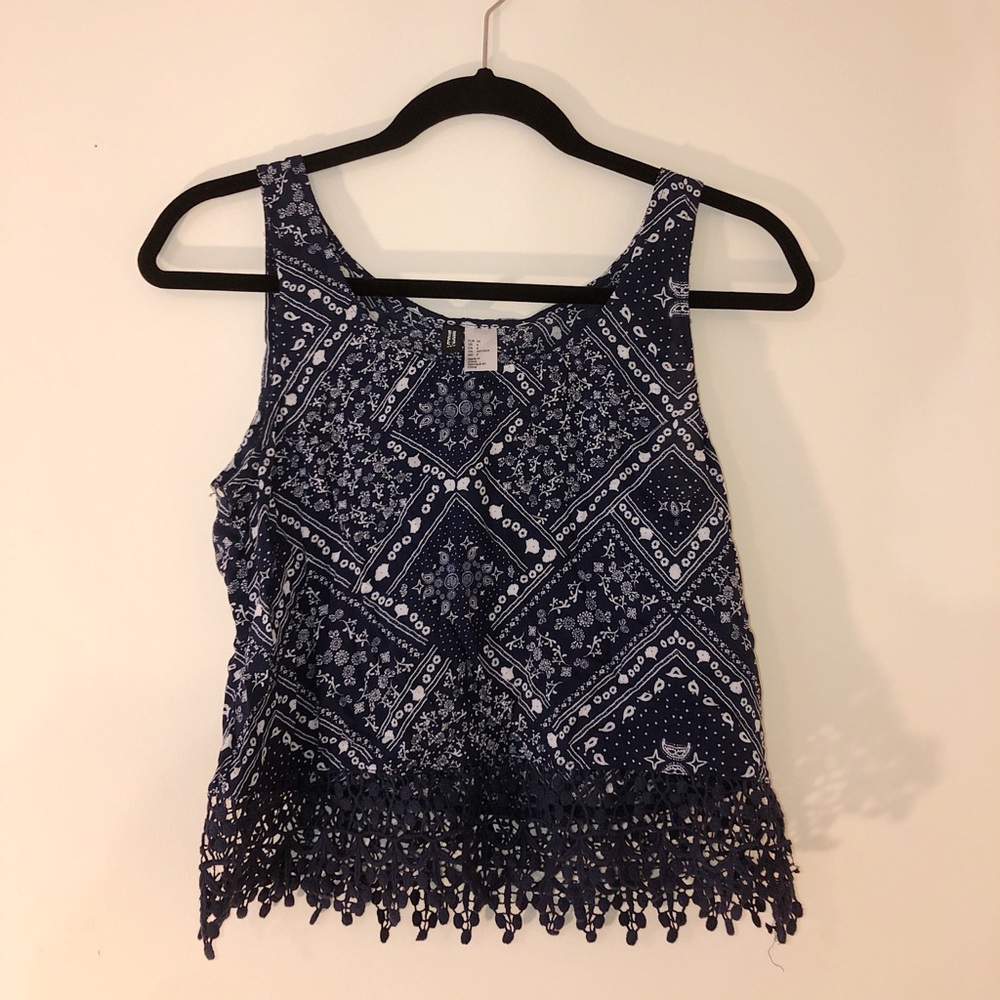 H&M Navy Printed Tank Top.